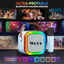 Karaoke Speaker with Wireless Microphone and Dynamic Lights ,Magic Voice Effects, Colorful Light Show, Blue, Fun & Portable